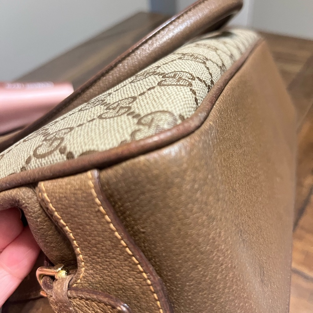 Gucci Vintage Tan and Brown Monogram Satchel - Picture 14 of 16